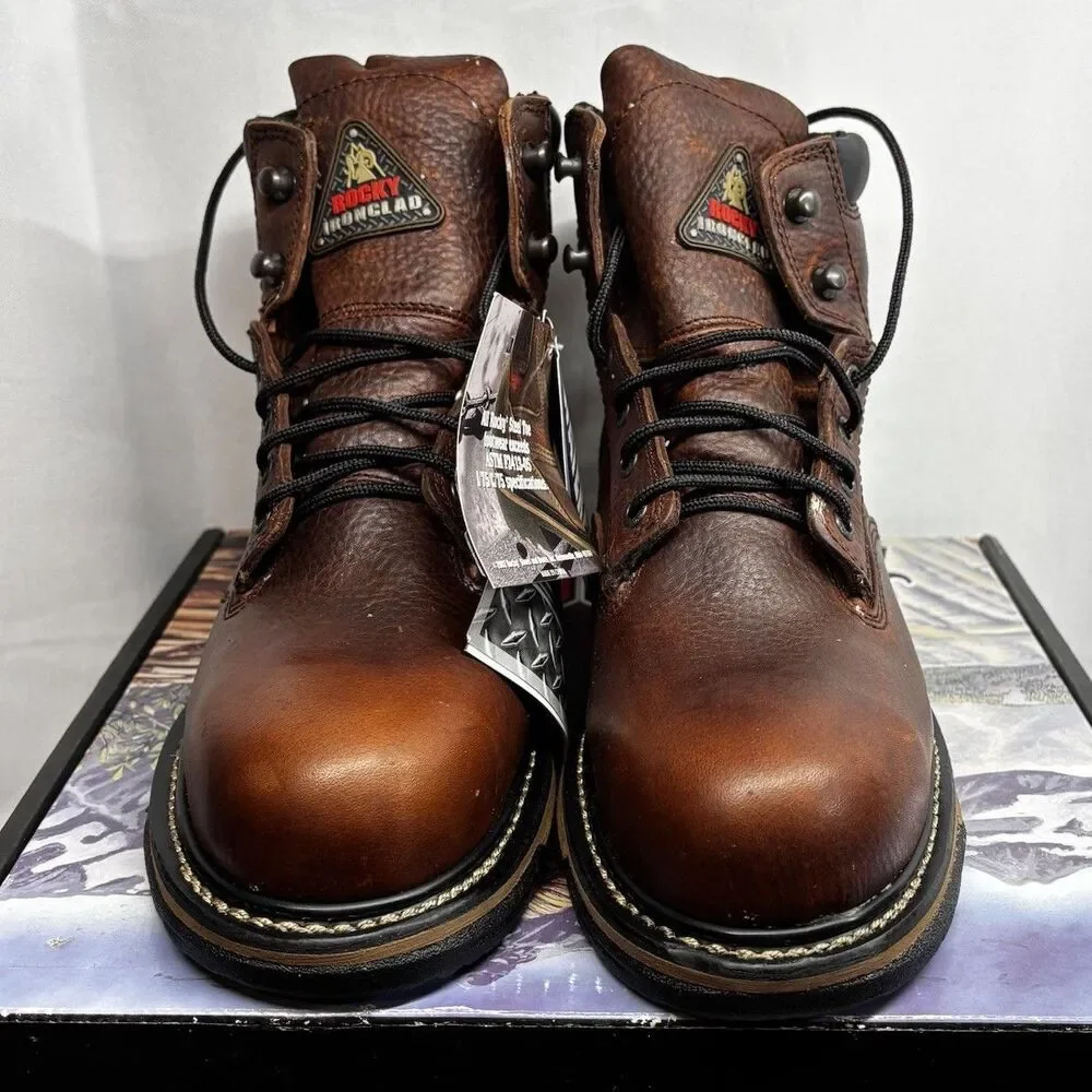 New Rocky IronClad 6696 Mens 8.5 M Steel Toe Waterproof Work Boots Brown Leather
